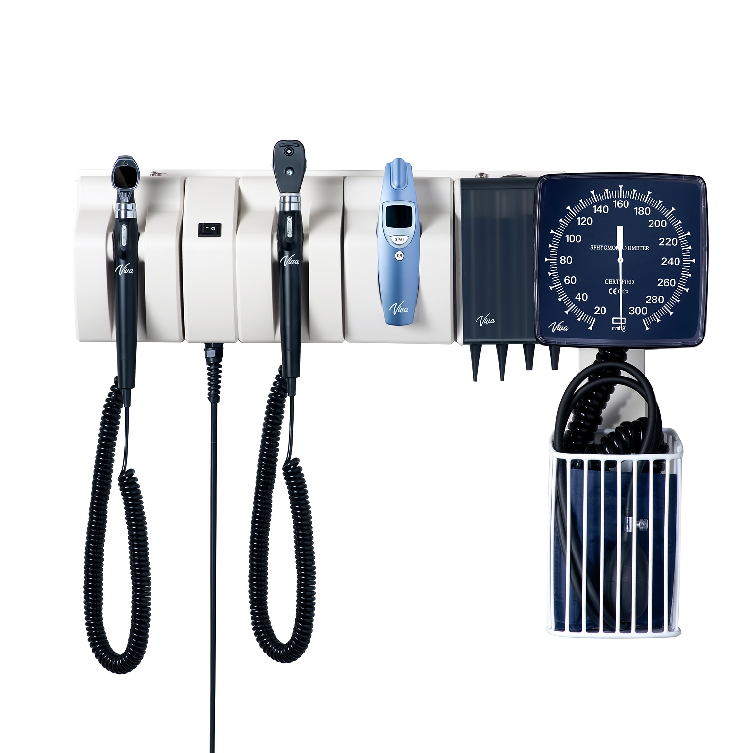 Viva Comfort Integrated Diagnostic Wall System with Ophthalmoscope, Otoscope, Thermometer, Sphygmomanometer, Specula Dispenser