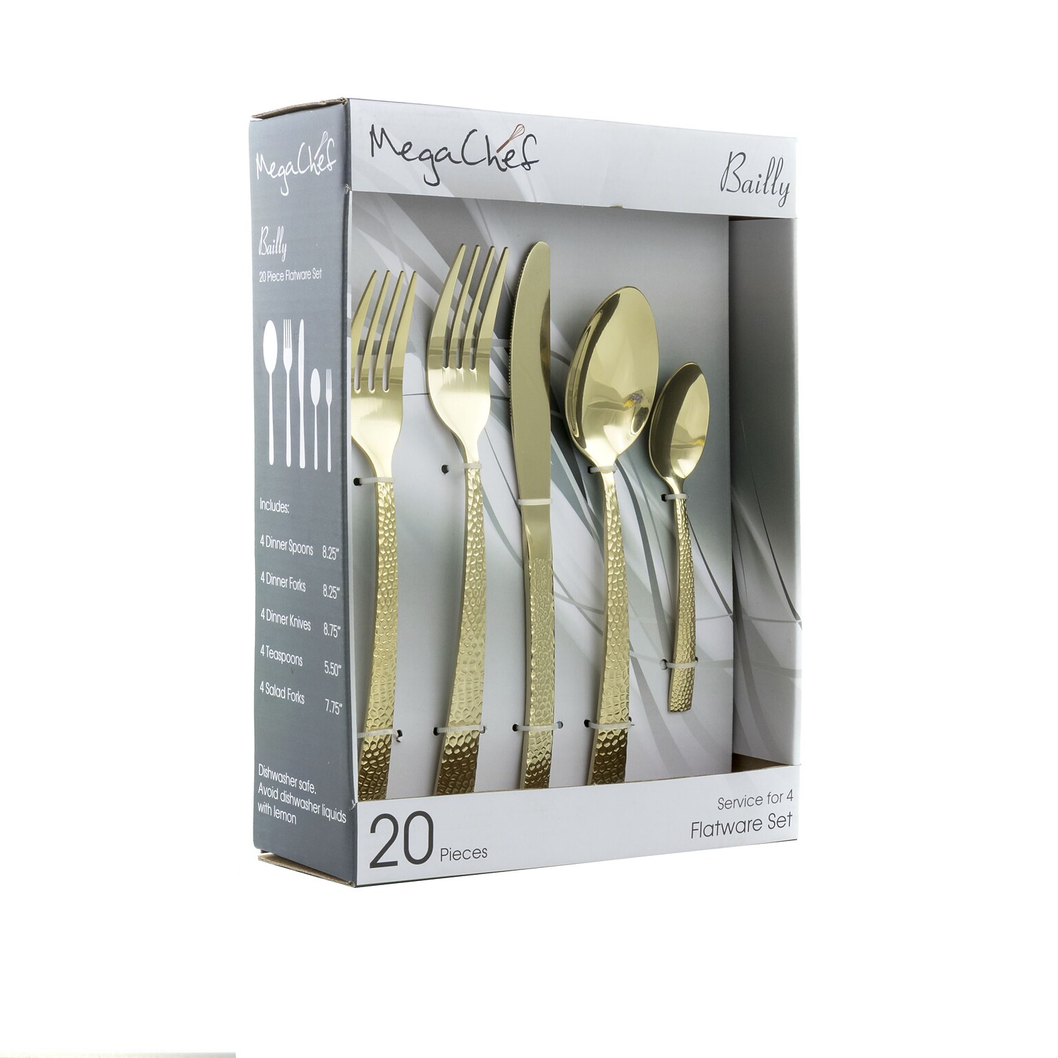MegaChef Baily 937112453M Stainless Steel Flatware Set, 20 Piece (937112453M)