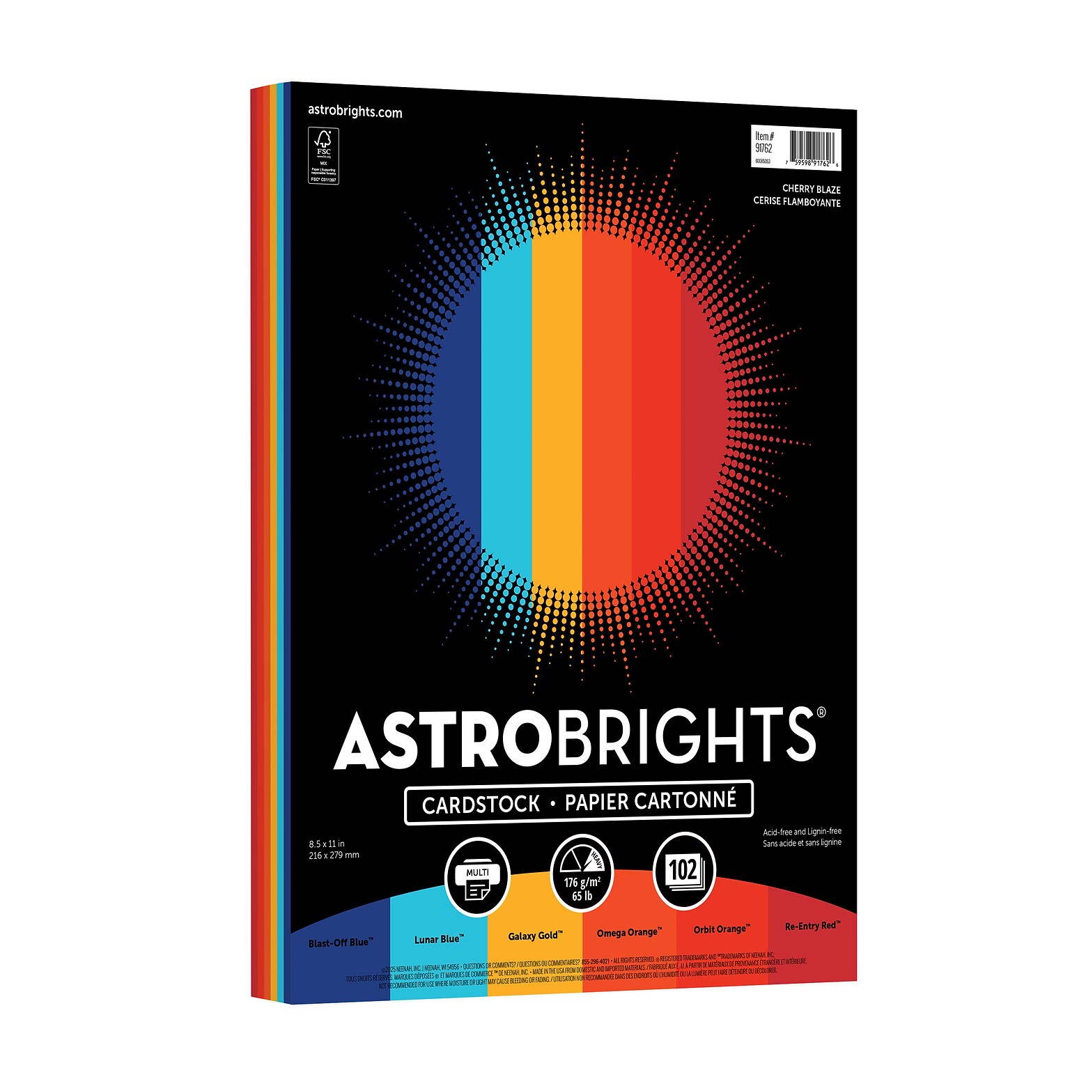 Astrobrights 65 lb. Cardstock Paper, 8.5 x 11, Cherry Blaze Assortment, 102 Sheets (91762)