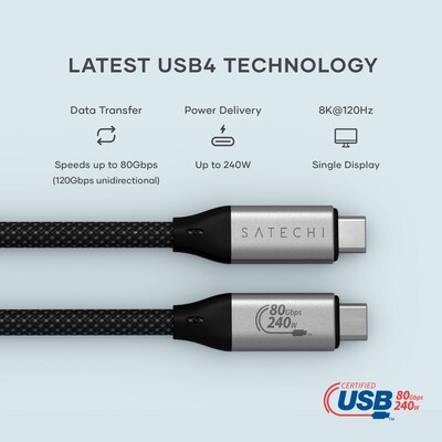 Satechi USB4 V2 Pro 3.59 USB-C Data & Power Cable, Male to Male, Black (ST-YU4120K)