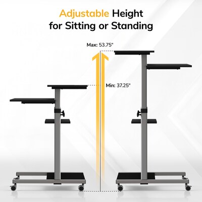 Mount-It! 28"W Adjustable Rolling Computer Work Station with Single Monitor Mount, Gray/Black (MI-7942)