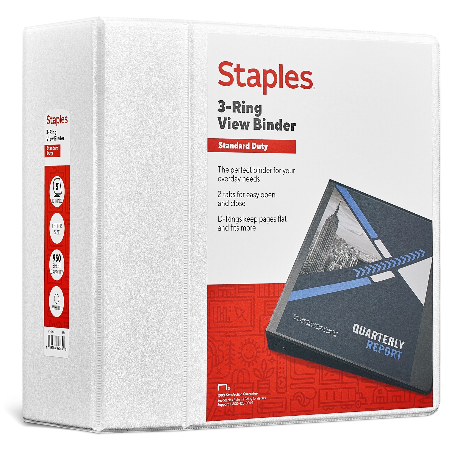 Staples® Standard 5 3 Ring View Binder with D-Rings, White (26360-CC)