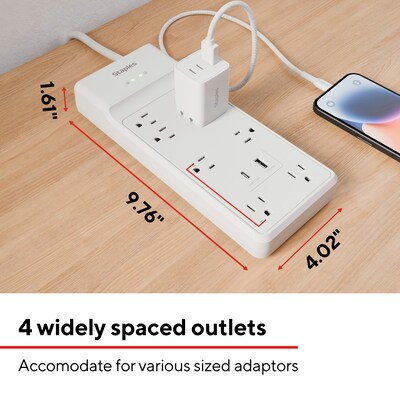 Staples TECH 8-Outlet 2-USB Port Surge Protector, 6', 2100 Joules, White (ST62775)