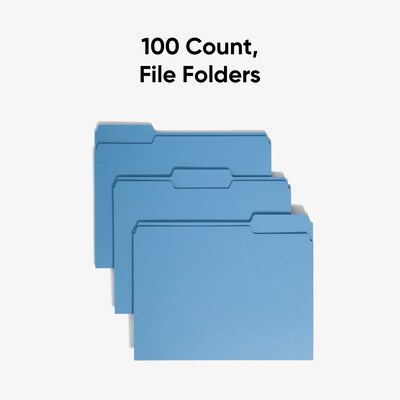 Smead File Folder, 1/3-Cut Tab, Letter Size, Blue, 100/Box (12043)