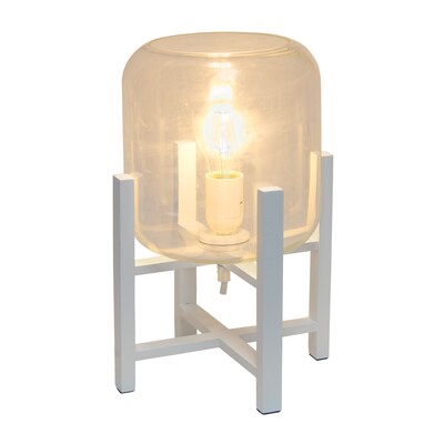 Simple Designs White Wood Mounted Table Lamp with Clear Glass Cylinder Shade (LT1068-WHT)
