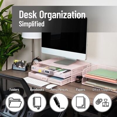 Mind Reader Two-Tier Monitor Stand Laptop Riser, Up to 30 lbs., Pink (2TDMESHY-PNK)