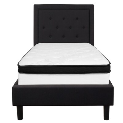 Flash Furniture Roxbury Tufted Upholstered Platform Bed in Black Fabric with Memory Foam Mattress, Twin (SLBMF21)