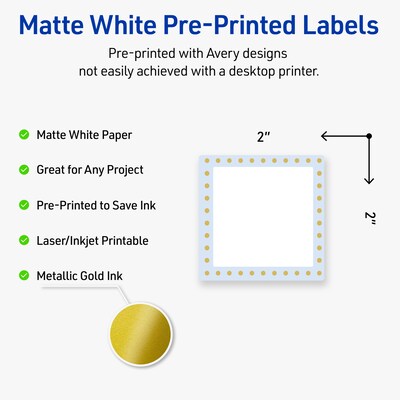 Avery Laser/Inkjet Square Multipurpose Labels, 2 x 2, White, 120/Pack (S00DME)