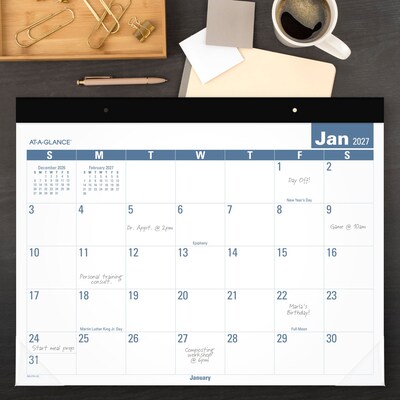 2027 AT-A-GLANCE Easy-to-Read 21.75 x 17 Monthly Desk Pad Calendar, White/Blue (SKLP24-32-27)