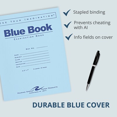 Roaring Spring Paper Products Exam Notebook, 7"x 8.5", Wide-Ruled, 8 Sheets, Blue, 600/Carton (77512CS)