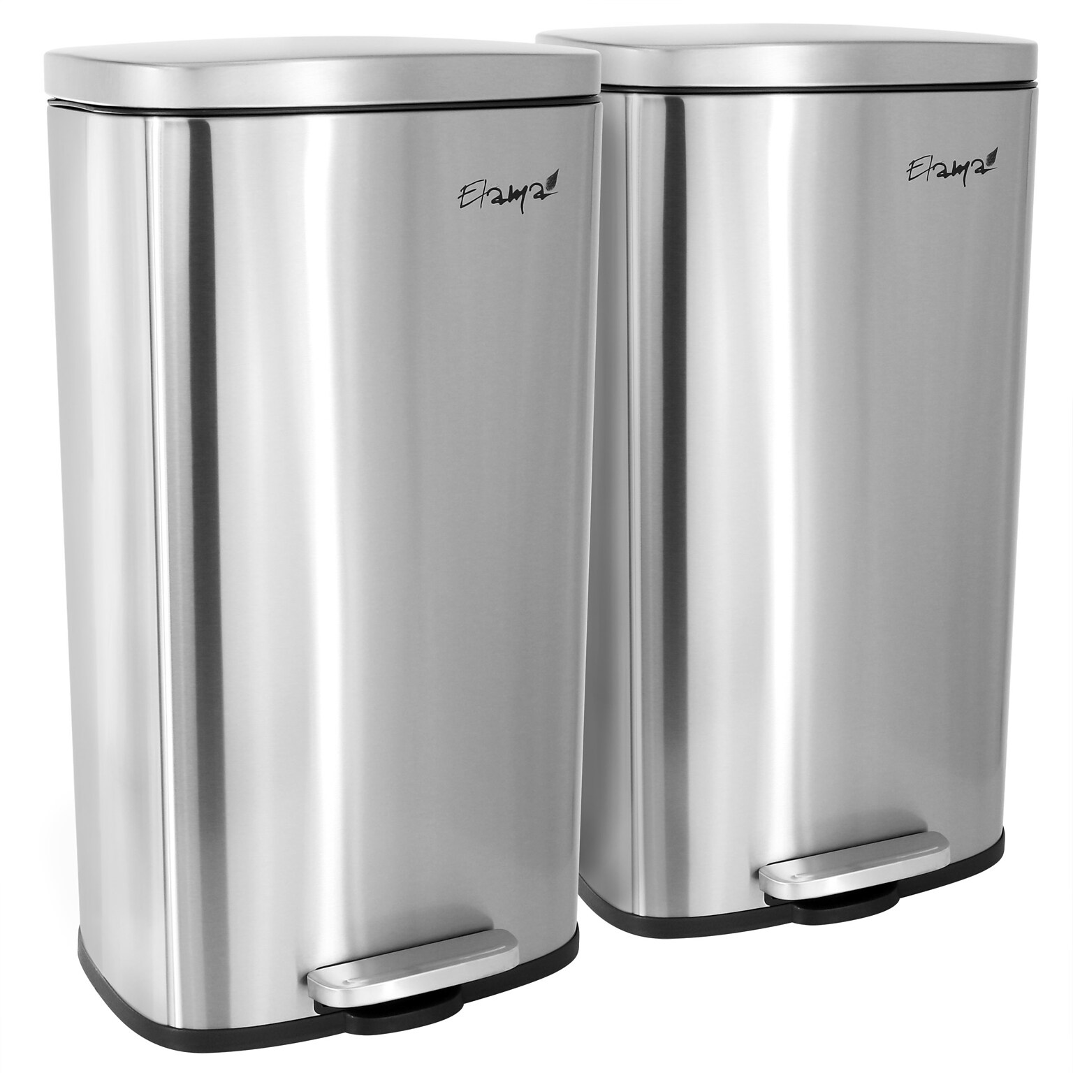 Elama 2 Piece Stainless Steel Indoor Trash Can with Slow Close Lid, 16 Gallon, Silver (938121376M)