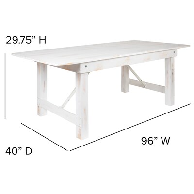 Flash Furniture HERCULES Series 96" Folding Farm Dining Table, Rustic White (XAF96X40WH)