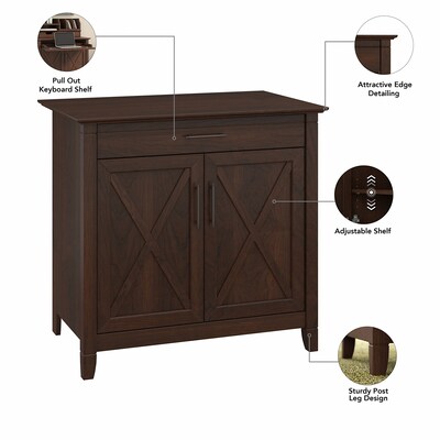 Bush Furniture Key West 66" Entryway Storage Set with Hall Tree, Shoe Bench, and Armoire Cabinet, Bing Cherry (KWS055BC)