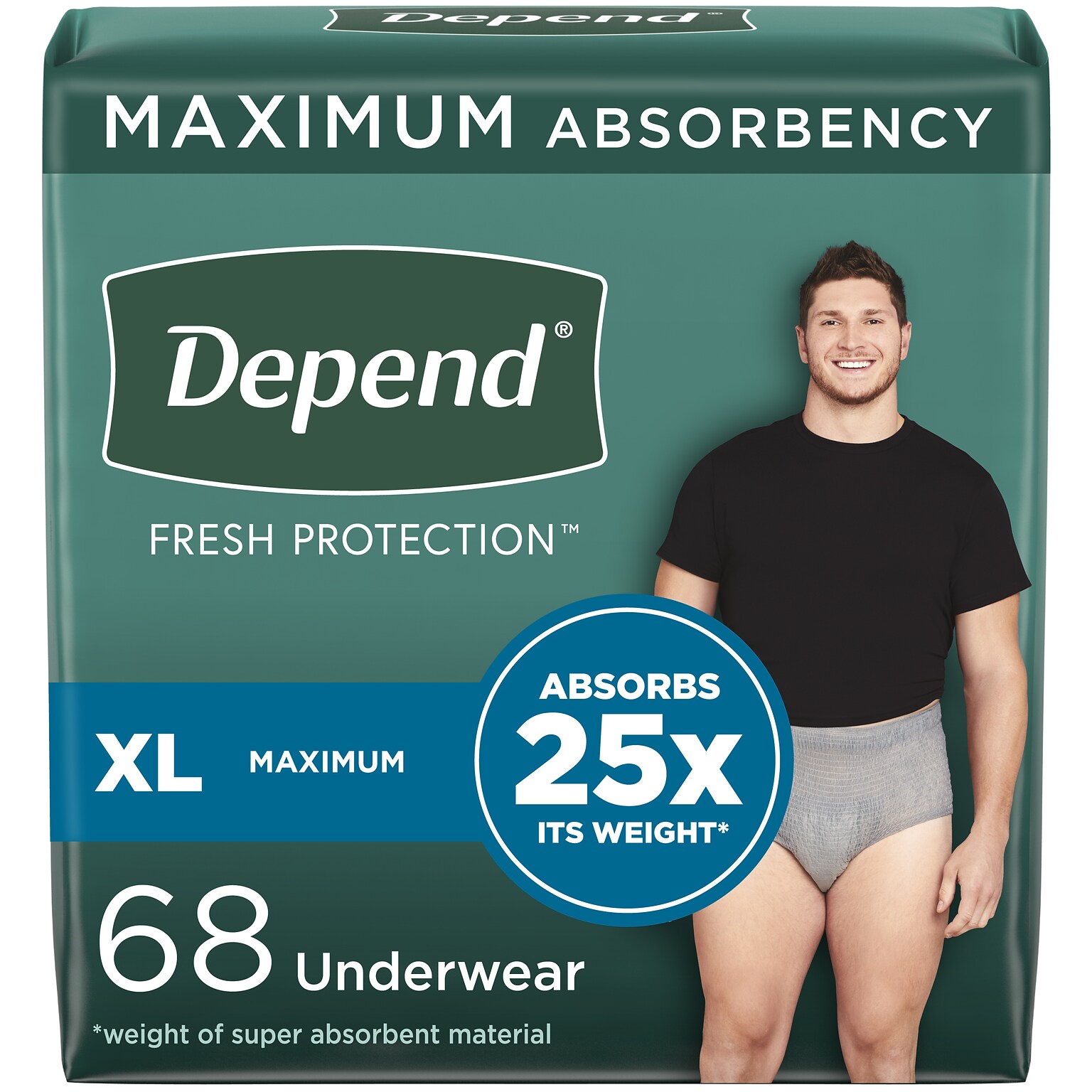 Depend Fresh Protection Adult Incontinence Underwear for Men, Disposable, Grey, XL, 68 Count (54204)