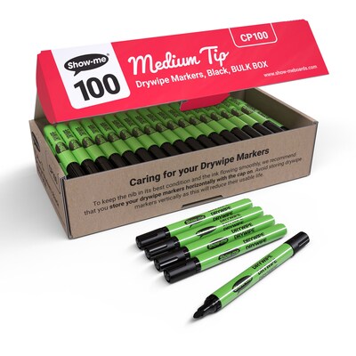 Show-me Slim Barrel Dry Erase Markers, Medium Tip, Black, 100/Pack (EPTCP100)