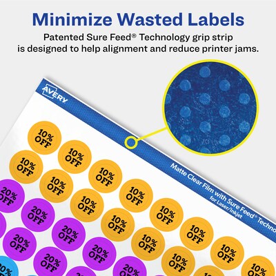 Avery Laser/Inkjet Round Multipurpose Labels, 0.5" Dia., Clear, 1540 Labels/Pack (94503)