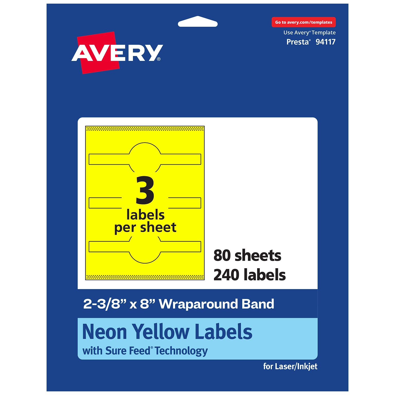 Avery Cigar Laser/Inkjet Multipurpose Labels, 2-3/8 x 8, Neon Yellow (240/Box)