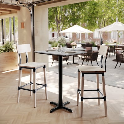 Flash Furniture Acadia Wooden Dining Table with X-Base, 23.75D x 29.75W, Gray Faux Concrete/Black Base (ST2430CGT2222B)