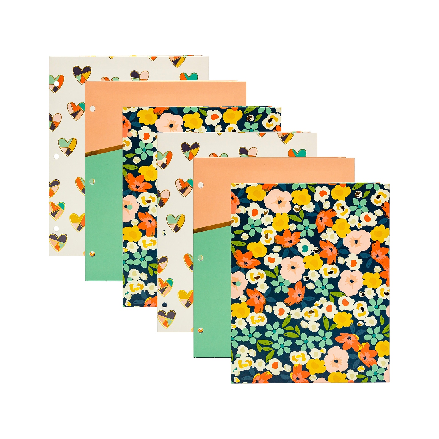 Pukka Pad Carpe Diem Floral Love 3-Hole Punched 2-Pocket Portfolio Folders, Assorted Colors, 6/Pack (9098-CD)