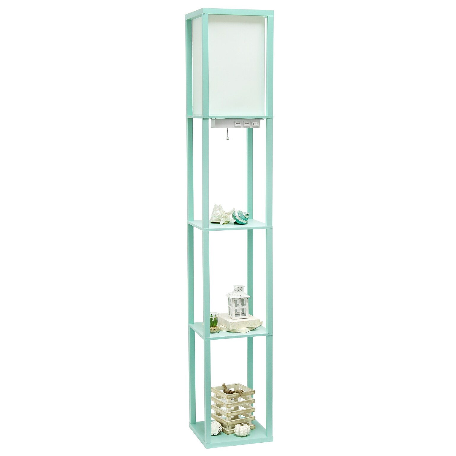 Simple Designs Etagere Organizer 62.5 Floor Lamp with Rectangular Shade, Aqua (LF1037-AQU-CCLB)