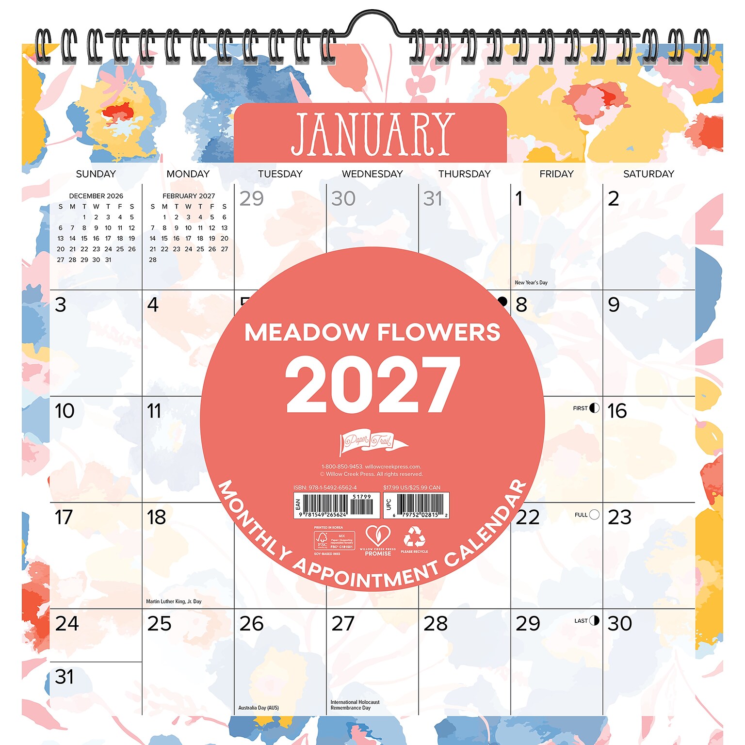 2027 Willow Creek Meadow Flowers 12 x 12 Monthly Wall Calendar, Assorted Colors (65624)