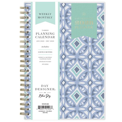 2026 Blue Sky Day Designer Tile 5 x 8  Weekly & Monthly Planner, Plastic Cover, Multicolored (101410-26)