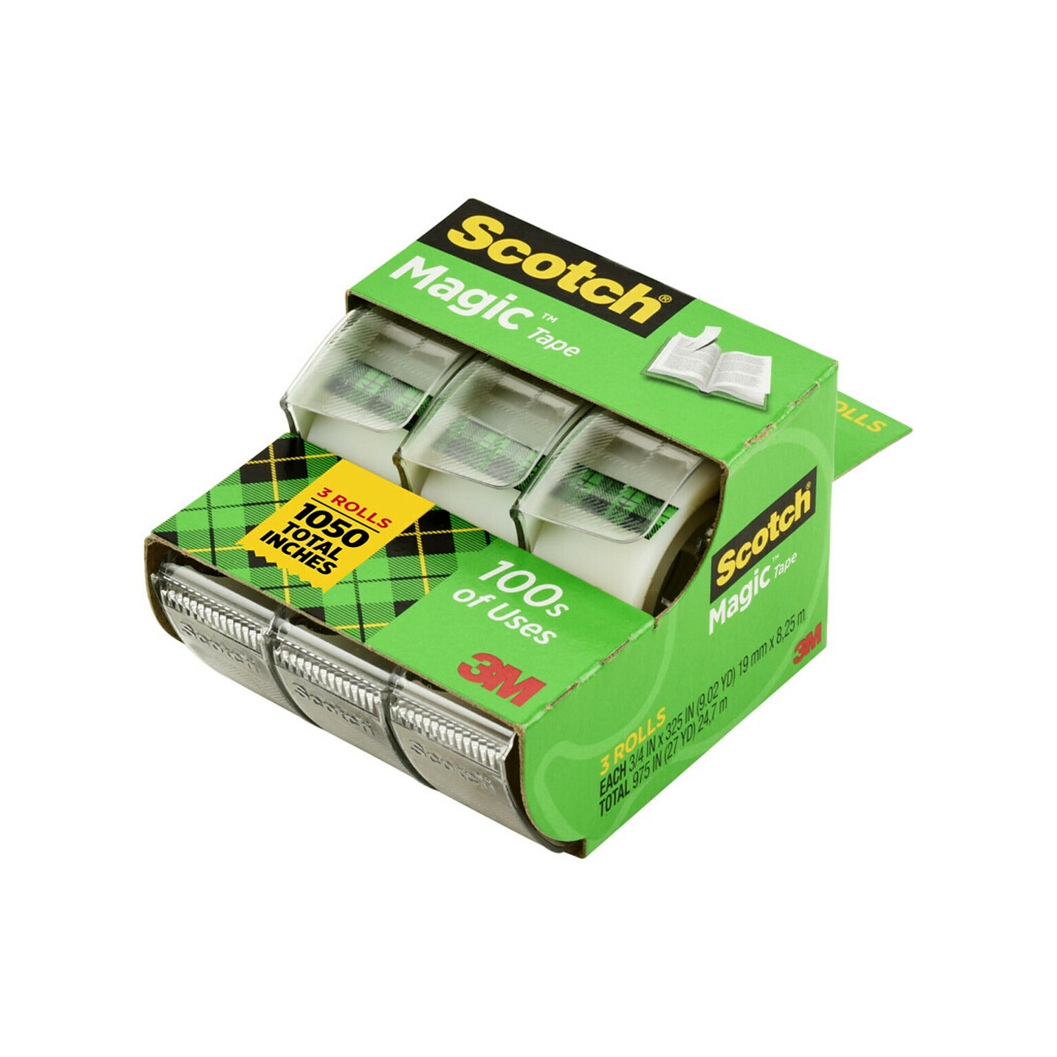 Scotch Magic Invisible Tape with Refillable Dispenser, 3/4 x 8.33 yds., 3/Pack (3105)
