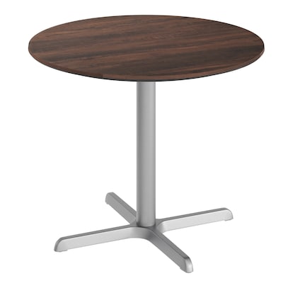 Flash Furniture Acadia 36 Round Wooden Dining Table with X-Base, Dark Brown/Silver Base (STRD36WBRT3030S)