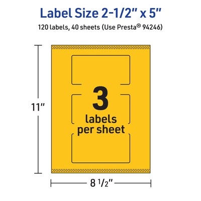 Avery Rectangle Laser/Inkjet Multipurpose Labels, 2.5" x 5", Bright Yellow (120/Box)