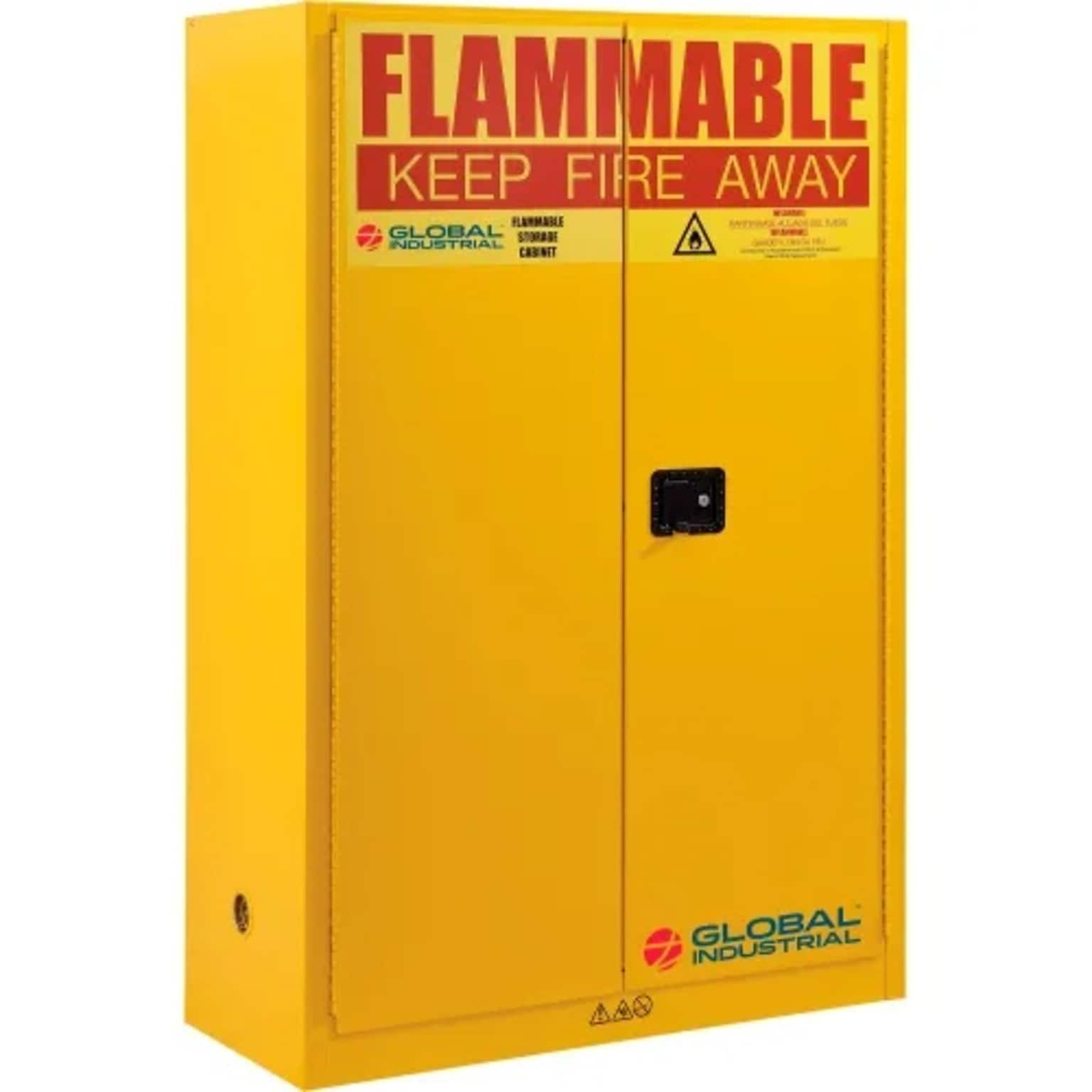 Global Industrial Flammable Cabinet, 45 Gallon Capacity, 43W x 18D x 65H, Yellow (298541)