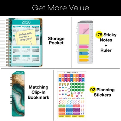 2027 Excello Brands 5.5" x 8" Weekly & Monthly Planner, Paperboard Cover, Teal Gold Marble (ORY27-FSH58-54)