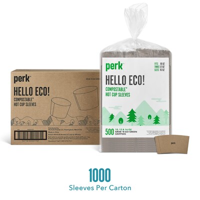 Perk™ Eco Paper Hot Cup Sleeves, Brown, 1000/Carton (PK56227CT)