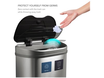 Nine Stars Stainless Steel Dual-Compartment Motion Sensor Trash Can, 18.5-Gallon, Silver (DZT-70-R3)