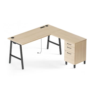 Union & Scale™ Essentials 60W L-Shaped Desk, Natural (UN60420)