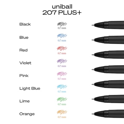 uni-ball 207 Plus+ Retractable Gel Pens, Medium Point, 0.7mm, Blue Ink, Dozen (70463)