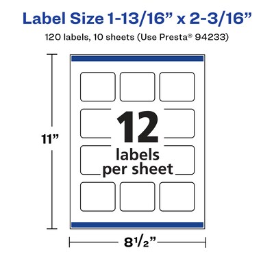 Avery Laser/Inkjet Multipurpose Labels, 2.1875" x ", Glossy White, 120/Pack (94233)