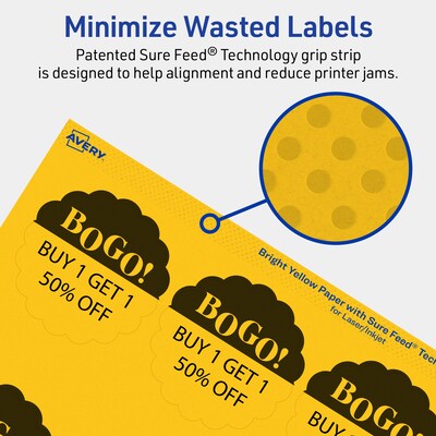 Avery Round Scalloped Laser/Inkjet Multipurpose Labels, 2.5" Dia, Bright Yellow (360/Box)