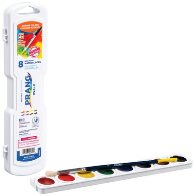 Prang Semi-Moist Washable Watercolor Paint with Brush, Assorted Colors, 8 Colors/Set (X00800)