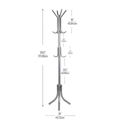Mind Reader Freestanding Coat Rack, Silver, Metal (COATRACK11-SIL)