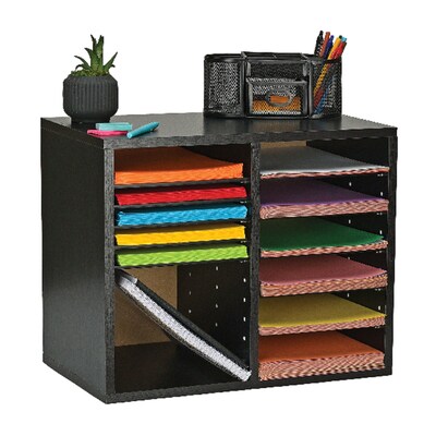 AdirOffice 12-Compartment Wood Literature Organizer, Black (500-12-BLK)
