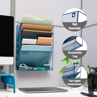 Mind Reader 5-Pocket Metal Mesh Mountable Wall File, Letter Size, Turquoise (MAGSTACK-TUR)