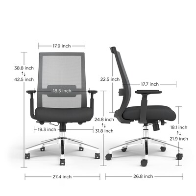 Staples Prestige Marrett Ergonomic Fabric Swivel Task Chair, Black (UN53249)