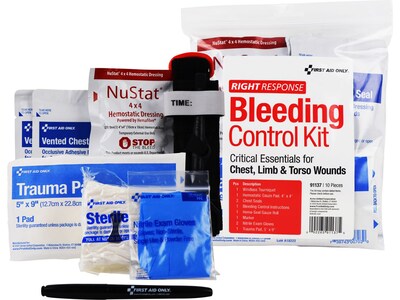 First Aid Only Bleeding Control Kit Critical Essentials Plastic Bag, Limb, Chest & Torso Wounds, 10