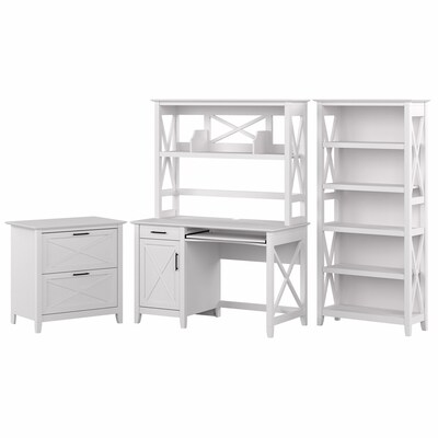 Bush Furniture Key West 48 Computer Desk with Bookcase and Lateral File Cabinet, Washed Gray Bundle