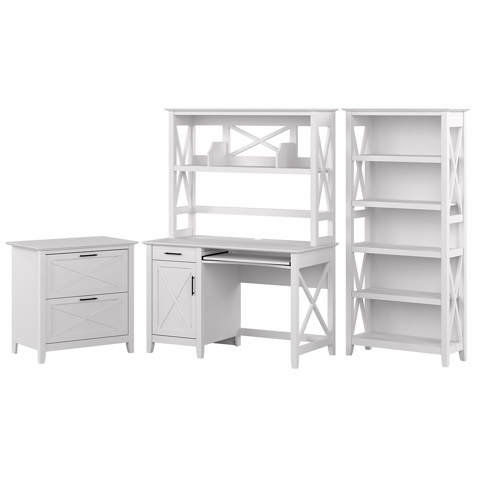 Bush Furniture Key West 48 Computer Desk with Bookcase and Lateral File Cabinet, Washed Gray Bundle (KWS051WT)