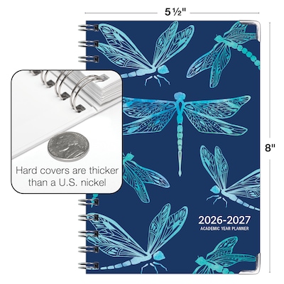 2026-2027 Excello Brands 8" x 5.5" Academic Weekly & Monthly Planner, Paperboard Cover, Dragonflies (FSHN-AY26-58-59)
