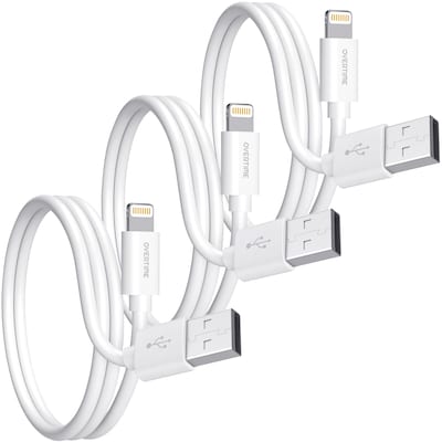 Overtime Apple MFi Certified Lighting USB 4 ft. Cable for iPhone/iPad/iPod Touch, White, 3/Pack (CE14541A)