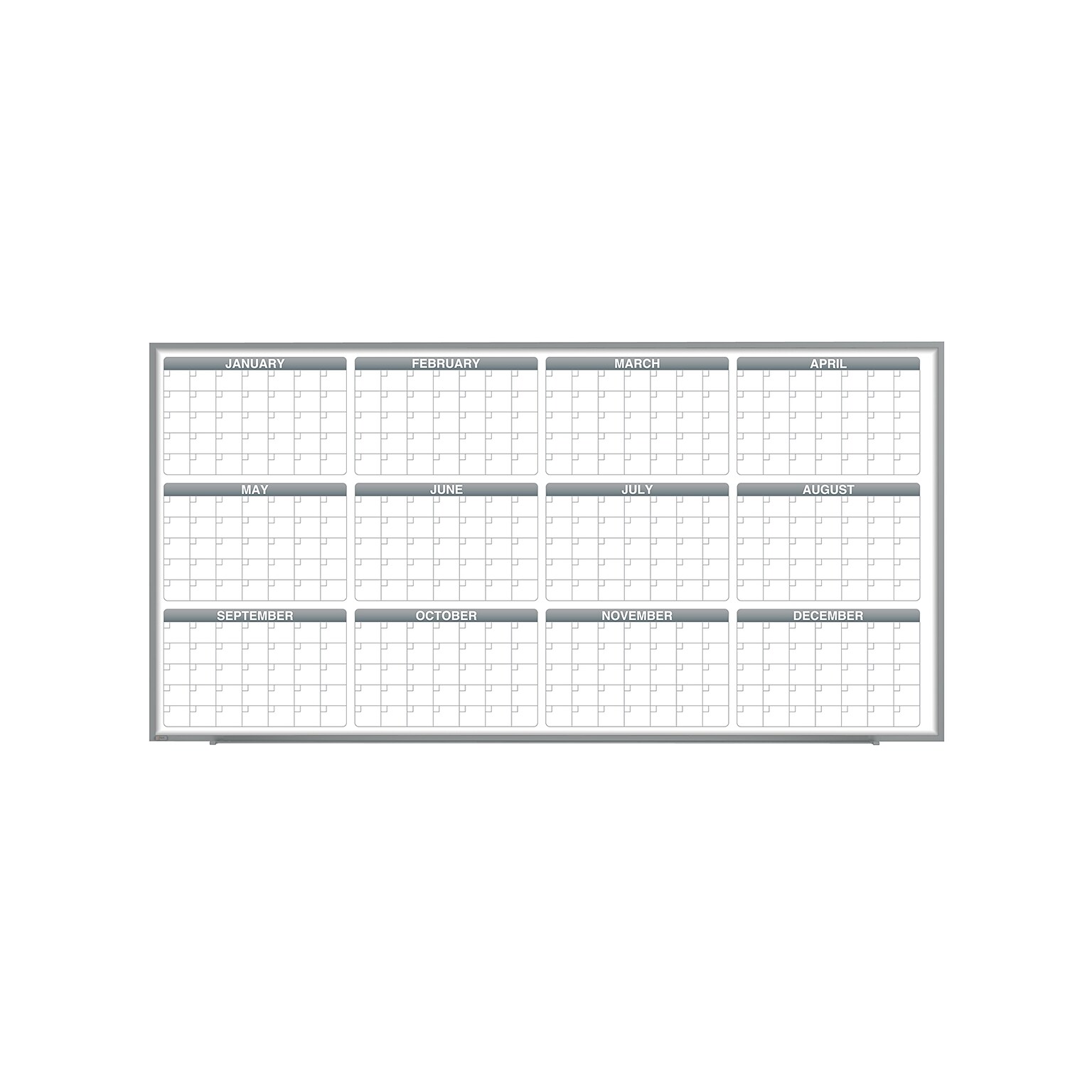 Ghent Calendar Whiteboard with Aluminum Frame, 1 Year Calendar, Magnetic, 4H x 8W (GRPM331Y-48)
