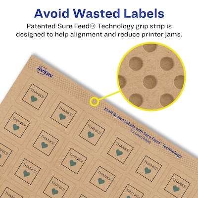 Avery Square Labels, 1" x 1", Kraft Brown, 2,400 Labels/Box (94103)