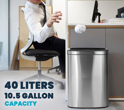 Alpine Industries Stainless Steel Trash Can with Liner, 10.5 Gallon (ALP470-40L)